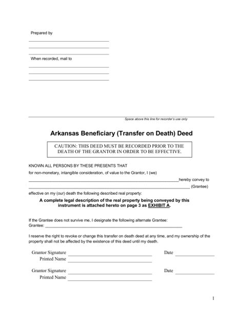 Free Arkansas Transfer On Death Deed Pdf Word Eforms