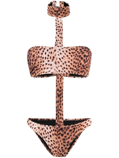 Reina Olga Veruschka Cut Out Leopard Print Swimsuit Farfetch