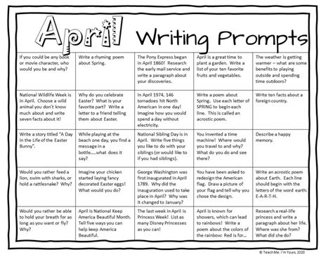 25 Free Printable Writing Prompts For April Teach Me Im Yours