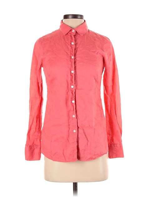 J Crew 100 Linen Checkered Gingham Red Long Sleeve Button Down Shirt