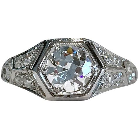 Art Deco Platinum Hexagonal Diamond Ring From A Unique Collection Of