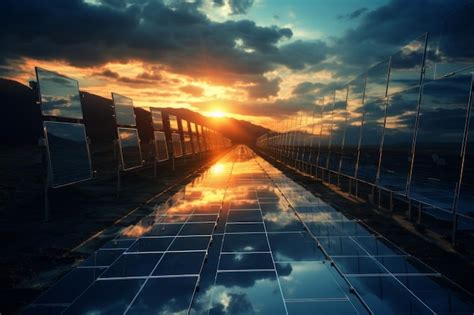 Premium Photo | Solar panel at sunset