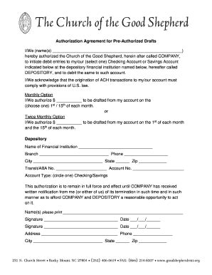 Fillable Online Authorization Agreement For Pre Authorized Drafts I We