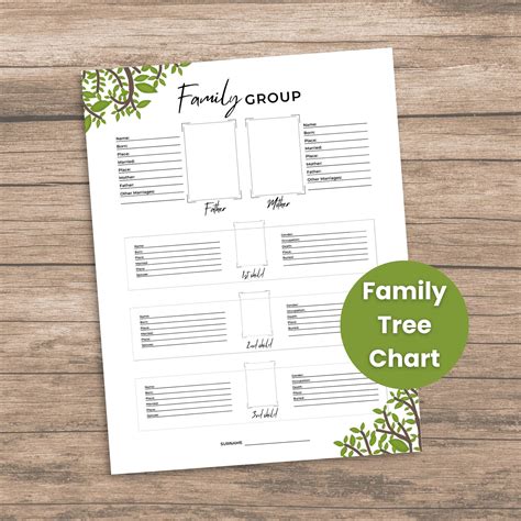 Family Tree Chart Editable Template, Family Tree Template, Family History Research, Great for ...