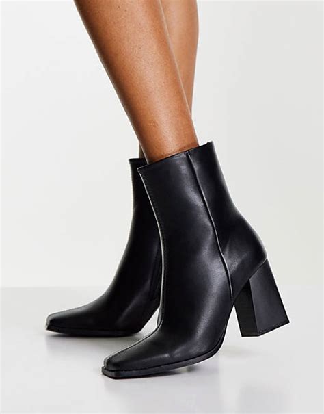 Truffle Collection Square Toe Heeled Ankle Boots In Black Asos