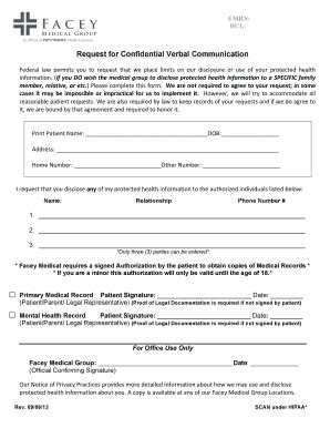 Fillable Online Request For Confidential Verbal Communication Fax Email