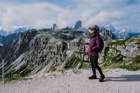 Tre Cime Di Lavaredo Peaks Or Drei Zinnen At Sunset Dobbiaco Toblach