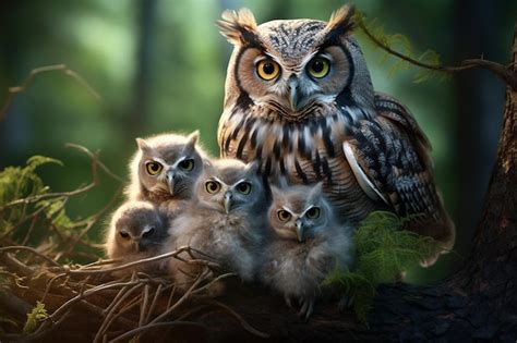 Premium AI Image An Owl And Her Babies In Nature