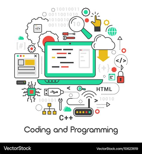 Coding And Programming Line Art Thin Icons Vector Image