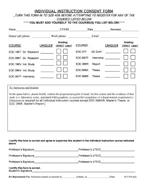 Fillable Online Edb Utexas INDIVI DUAL IN STR UCTI ON C ON SENT FORM