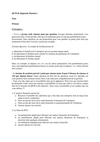 Qcm analyse financière PDF