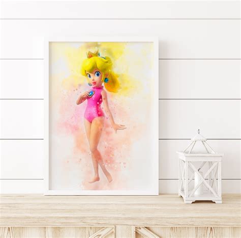 Princess Peach Swimming Time Watercolor Print Digital Etsy