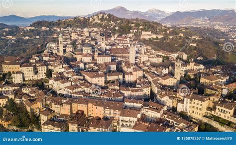 Bergamo Italy Drone Aerial View Of The Old Town Stock Image Image