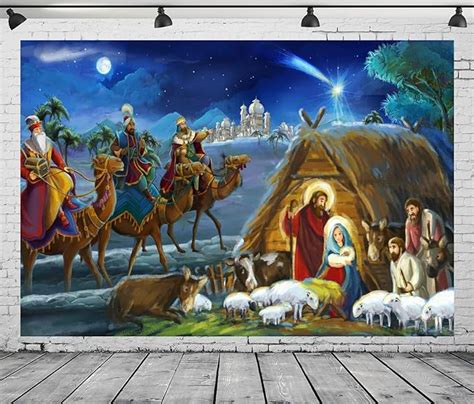 Amazon CORFOTO 7x5ft Fabric Birth Of Jesus Painting Backdrop