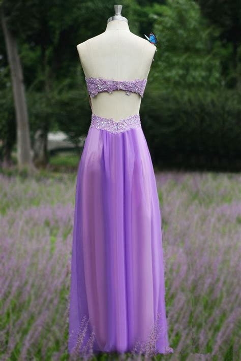 Charming Lavender Long Sweetheart Chiffon Prom Gonw Prom Dresses