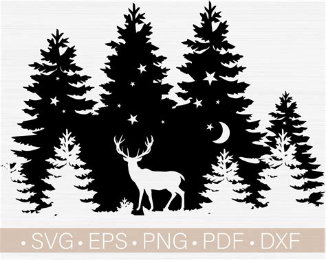 Deer In Forest Svgdeer Svg Cut Filedeer Silhouette Svgpine Etsy