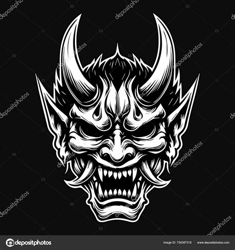 Image Vectorielle Masque Oni Japonais Effrayant Dark Art Illustration