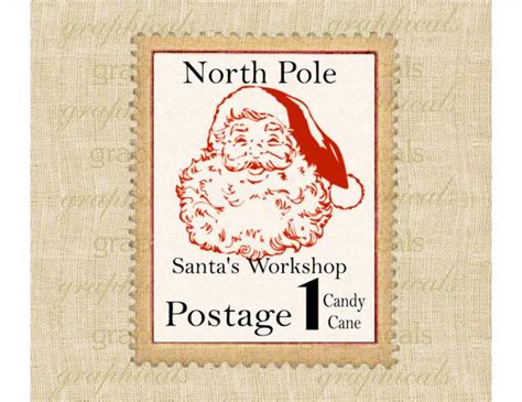 Collage Design North Pole Postage Stamp For Santas Workshop Instant Digital Download Image My