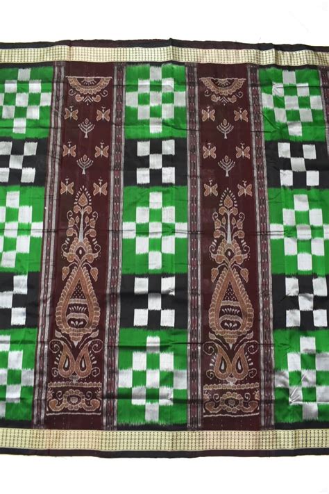 Green Colour Pasapali Design Sambalpuri Handloom Silk Saree