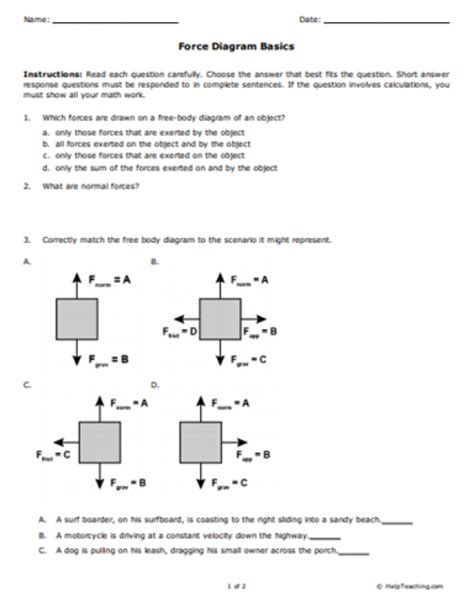 Free Body Diagrams Worksheet Physics