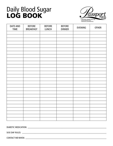 Printable Blood Sugar Chart Template