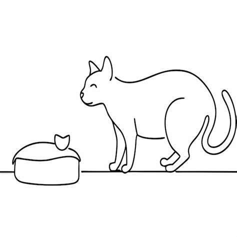 Premium Vector A Cat Sitting And Meat Line Art Vector