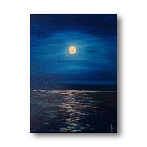 Moonlight Painting Original Oil Painting Blue Painting Ocean Painting ...