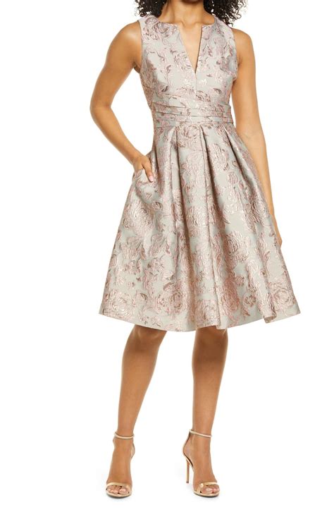 Eliza J Floral Brocade Sleeveless Fit And Flare Cocktail Dress