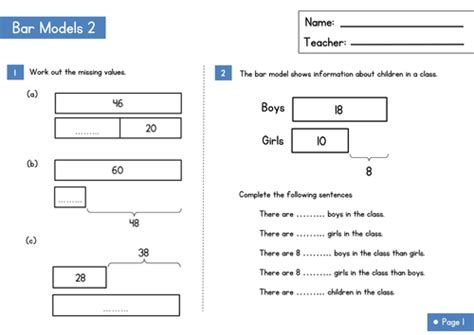 Bar Modelling Worksheet Comparison Model Questions Teaching Resources