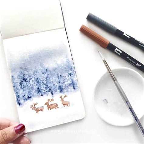 Paint a Winter Watercolor scene! Simple step by step Tutorial video - Smiling Colors