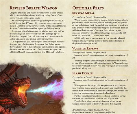 Revised Breath Weapon More Versatility Better Scaling And Three Optional Feats To Make Your