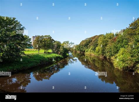 A view of the River Irvine which flows through the town of Irvine in North Ayrshire, Scotland ...