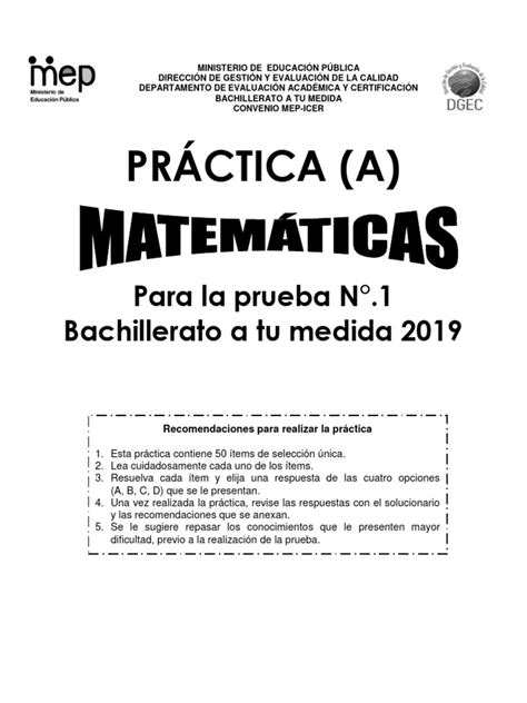 Pr Ctica A Matem Ticas Bachillerato A Tu Medida 01 2019 1 Pdf