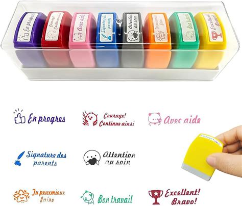 AEUZWR Lot de 8 Tampons Enseignants Français Tampon Encreur Enseignant