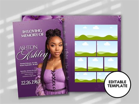 Funeral Programs 5 5x8 5 Editable Template 8 Page Women S Purple In