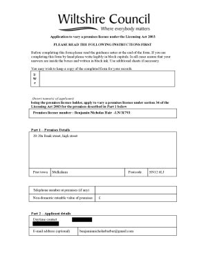 Fillable Online Pl A 0735 Application For Fv To Premises Licence W Pdf