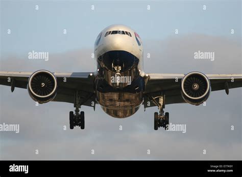 Boeing 777 Head On Approach Landing Ba Stock Photo Alamy