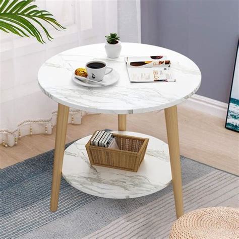 JANZDIYS Table Basse 60x52cm Petite Table Basse Ronde Rangement Double