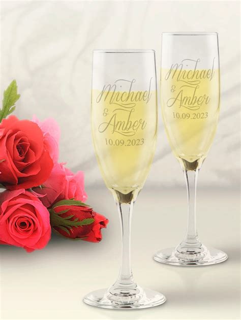 Personalized Wedding Champagne Flutes Set Of 2 Glasses For Etsy