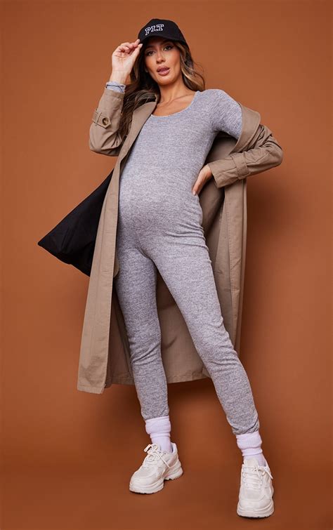 Maternity Grey Jersey Long Sleeved Jumpsuit Prettylittlething Aus