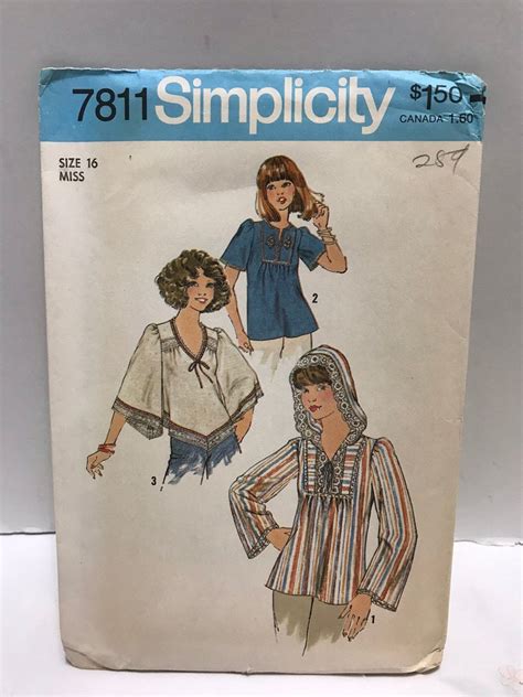 Simplicity 7811 Vintage Uncut Tops Pattern Size 16 Miss 1979 Etsy