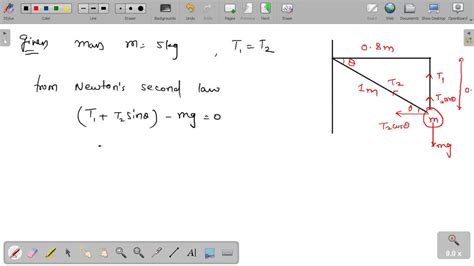 Solved A Ball Of Mass Kg Is Suspended By Two Wires From