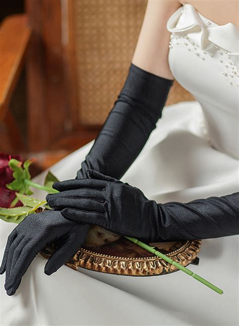 Fingertips Opera Length Satin Bridal Gloves Missacc