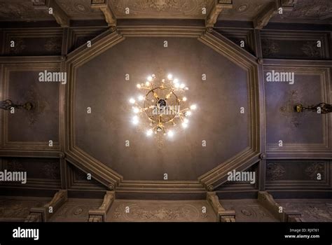 Looking Up At Old Church Ceiling Chandelier Light And Classic Indoor