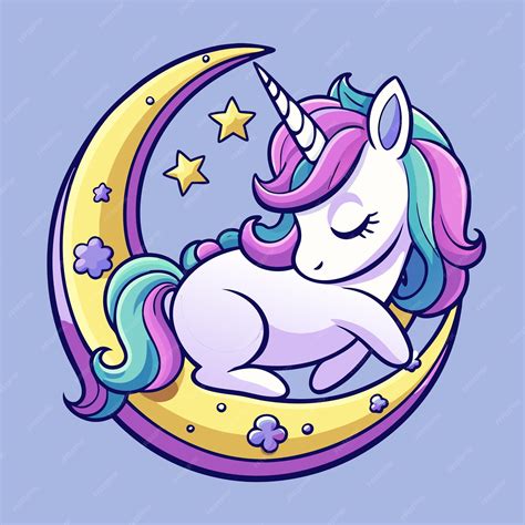 Premium Vector Cute Unicorn Sleeping On Crescent Moon Cartoon Vector