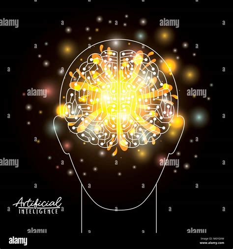 Póster De Inteligencia Artificial Con Cabeza Humana Silueta Con Cerebro En Transparencia Sobre