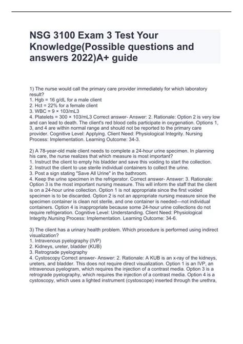 NSG 3100 Exam 3 Test Your Knowledge Possible Questions And Answers 2024