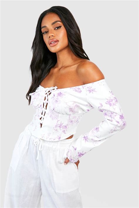 Floral Off The Shoulder Bengaline Corset Boohoo Uk