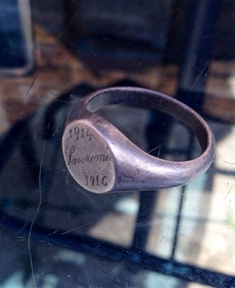 Antique WW1 Large Trench Art White Metal Signet Ring