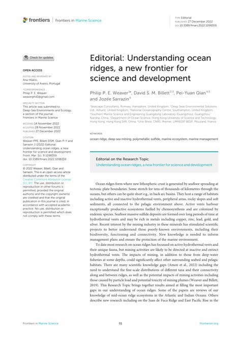 Pdf Editorial Understanding Ocean Ridges A New Frontier For Science